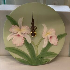 Cattleya Orchid wall clock new in box by Ibis and Orchid Design